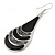 Black Enamel With Glitter Teardrop Earrings In Silver Tone - 65mm L - view 2