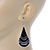 Black Enamel With Glitter Teardrop Earrings In Silver Tone - 65mm L - view 4