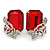 Red Square Glass with Rose Motif Stud Earrings In Rhodium Plating - 25mm L