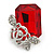 Red Square Glass with Rose Motif Stud Earrings In Rhodium Plating - 25mm L - view 4