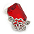 Red Square Glass with Rose Motif Stud Earrings In Rhodium Plating - 25mm L - view 6