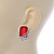 Red Square Glass with Rose Motif Stud Earrings In Rhodium Plating - 25mm L - view 5