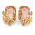 Champagne Square Glass with Rose Motif Stud Earrings In Gold Plating - 25mm L