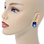 Blue Square Glass with Rose Motif Stud Earrings In Rhodium Plating - 25mm L - view 2