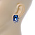 Blue Square Glass with Rose Motif Stud Earrings In Rhodium Plating - 25mm L - view 7