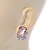 Champagne Square Glass with Rose Motif Stud Earrings In Rhodium Plating - 25mm L - view 6