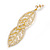 Gold Plated Clear Austrian Crystal Double Leaf Drop Earrings - 75mm L - view 7