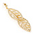 Gold Plated Clear Austrian Crystal Double Leaf Drop Earrings - 75mm L - view 8