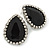 Black/ Clear Glass Teardrop Stud Earrings In Rhodium Plating - 30mm L - view 3