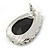 Black/ Clear Glass Teardrop Stud Earrings In Rhodium Plating - 30mm L - view 4
