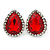 Red/ Clear Glass Teardrop Stud Earrings In Rhodium Plating - 30mm L