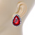 Red/ Clear Glass Teardrop Stud Earrings In Rhodium Plating - 30mm L - view 5