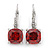 Pear Cut Red CZ/ Clear Crystal Drop Earrings In Rhodium Plating With Leverback Closure - 30mm L - view 6