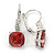 Pear Cut Red CZ/ Clear Crystal Drop Earrings In Rhodium Plating With Leverback Closure - 30mm L - view 5