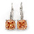 Pear Cut Champagne CZ/ Clear Crystal Drop Earrings In Rhodium Plating With Leverback Closure - 30mm L - view 6
