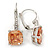 Pear Cut Champagne CZ/ Clear Crystal Drop Earrings In Rhodium Plating With Leverback Closure - 30mm L - view 5