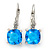 Pear Cut Sky Blue CZ/ Clear Crystal Drop Earrings In Rhodium Plating With Leverback Closure - 30mm L - view 8