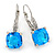 Pear Cut Sky Blue CZ/ Clear Crystal Drop Earrings In Rhodium Plating With Leverback Closure - 30mm L - view 7