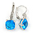 Pear Cut Sky Blue CZ/ Clear Crystal Drop Earrings In Rhodium Plating With Leverback Closure - 30mm L - view 5