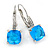 Pear Cut Sky Blue CZ/ Clear Crystal Drop Earrings In Rhodium Plating With Leverback Closure - 30mm L