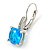 Pear Cut Sky Blue CZ/ Clear Crystal Drop Earrings In Rhodium Plating With Leverback Closure - 30mm L - view 3