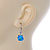 Pear Cut Sky Blue CZ/ Clear Crystal Drop Earrings In Rhodium Plating With Leverback Closure - 30mm L - view 2