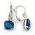 Pear Cut Cobalt Blue CZ/ Clear Crystal Drop Earrings In Rhodium Plating With Leverback Closure - 30mm L - view 5