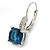 Pear Cut Cobalt Blue CZ/ Clear Crystal Drop Earrings In Rhodium Plating With Leverback Closure - 30mm L - view 3
