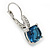 Pear Cut Cobalt Blue CZ/ Clear Crystal Drop Earrings In Rhodium Plating With Leverback Closure - 30mm L - view 7