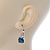 Pear Cut Cobalt Blue CZ/ Clear Crystal Drop Earrings In Rhodium Plating With Leverback Closure - 30mm L - view 2