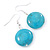 Coin Shape Turquoise Drop Earrings In Silver Tone - 40mm L - view 6