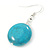 Coin Shape Turquoise Drop Earrings In Silver Tone - 40mm L - view 2