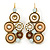 Bead, Crystal Multi Circle Drop Earrings with Leverback Closure In Gold Tone (Beige, Cream, Brown) - 42mm L