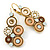 Bead, Crystal Multi Circle Drop Earrings with Leverback Closure In Gold Tone (Beige, Cream, Brown) - 42mm L - view 5
