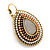 Bead, Crystal Teardrop Earrings with Leverback Closure In Gold Tone (White, Coral, Brown) - 40mm L - view 8