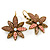 Bead, Crystal Flower Drop Earrings with Leverback Closure In Gold Tone (Pink, Citrine) - 40mm L