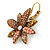 Bead, Crystal Flower Drop Earrings with Leverback Closure In Gold Tone (Pink, Citrine) - 40mm L - view 3