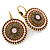 Boho Style Bead, Crystal Round Drop Earrings with Leverback Closure In Gold Tone (Pink, Grey) - 30mm L