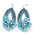 Light Blue Crystal Bead Floral Oval Hoop Earrings (Silver Tone) - 80mm L - view 5