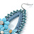 Light Blue Crystal Bead Floral Oval Hoop Earrings (Silver Tone) - 80mm L - view 4