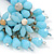 Light Blue Crystal Bead Floral Oval Hoop Earrings (Silver Tone) - 80mm L - view 6