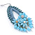 Light Blue Crystal Bead Floral Oval Hoop Earrings (Silver Tone) - 80mm L - view 7