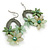 Olive Green Crystal Bead Floral Oval  Hoop Earrings (Silver Tone) - 55mm L