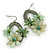 Olive Green Crystal Bead Floral Oval  Hoop Earrings (Silver Tone) - 55mm L - view 7