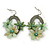 Olive Green Crystal Bead Floral Oval  Hoop Earrings (Silver Tone) - 55mm L - view 4