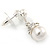 Bridal/ Wedding White Glass Pearl, Clear Crystal Ball Drop Earrings In Rhodium Plating - 30mm L - view 4