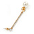 Gold Tone Clear Crystal Bar with Faux Pearl Linear Drop Earrings - 70mm L - view 4