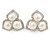 Clear Crystal, Glass Pearl Three Petal Flower Clip On Earrings In Silver Tone - 20mm L - view 2