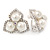 Clear Crystal, Glass Pearl Three Petal Flower Clip On Earrings In Silver Tone - 20mm L
