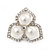 Clear Crystal, Glass Pearl Three Petal Flower Clip On Earrings In Silver Tone - 20mm L - view 5